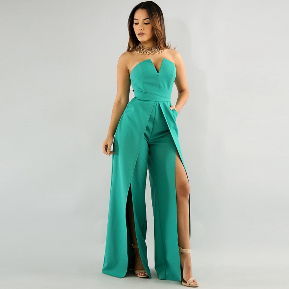 Hollow Long Jumpsuit Women – Zipper • Fitted • Split • Wide Leg